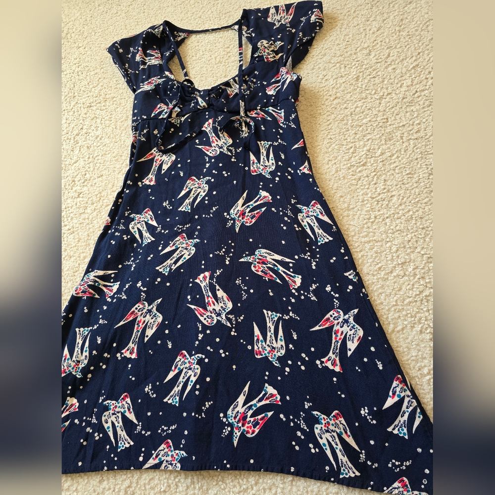Topshop Navy Blue Mini Dress with Bird Print